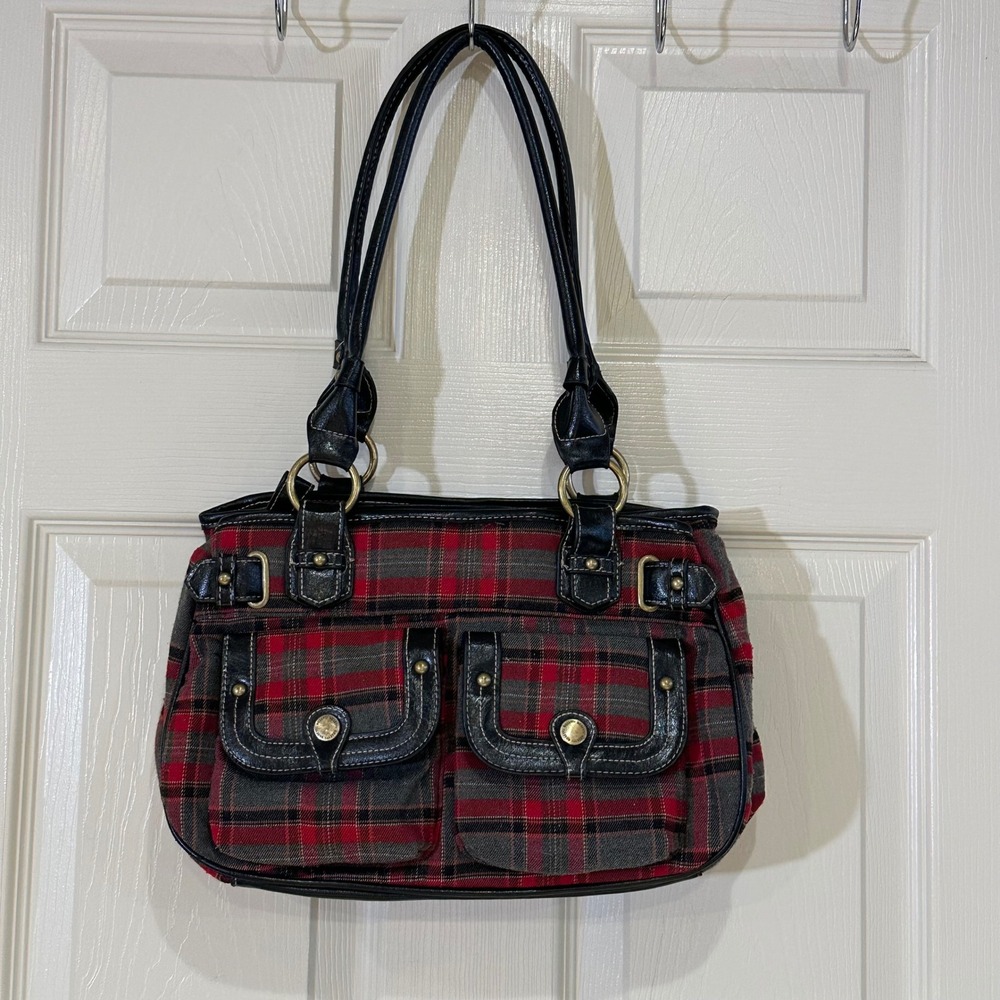 Rosetti Red Grey Plaid Tartan Shoulder Bag Double Strap Bag